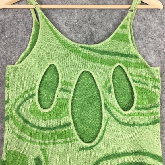 House of Sunny Dress 4 Midi Green Knit Psychedelic Textured Eyelash 60s 90s - Picture 7 of 16